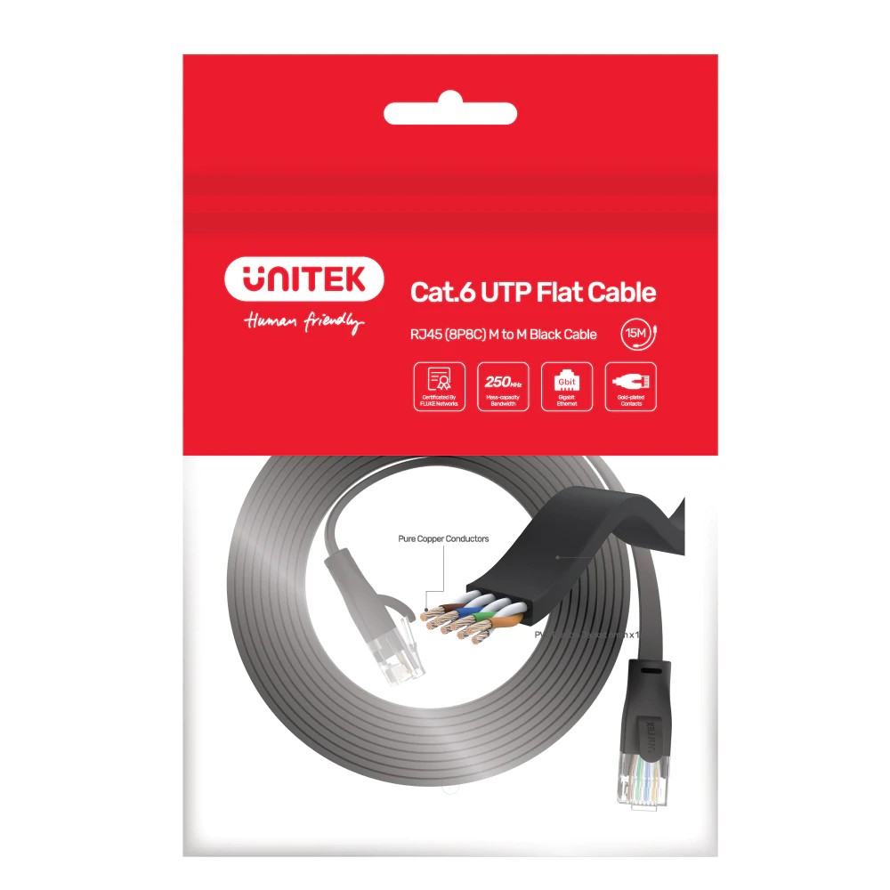 UNITEK C1809GBK 1m Cat 6 UTP RJ45 Flat Ethernet Cable