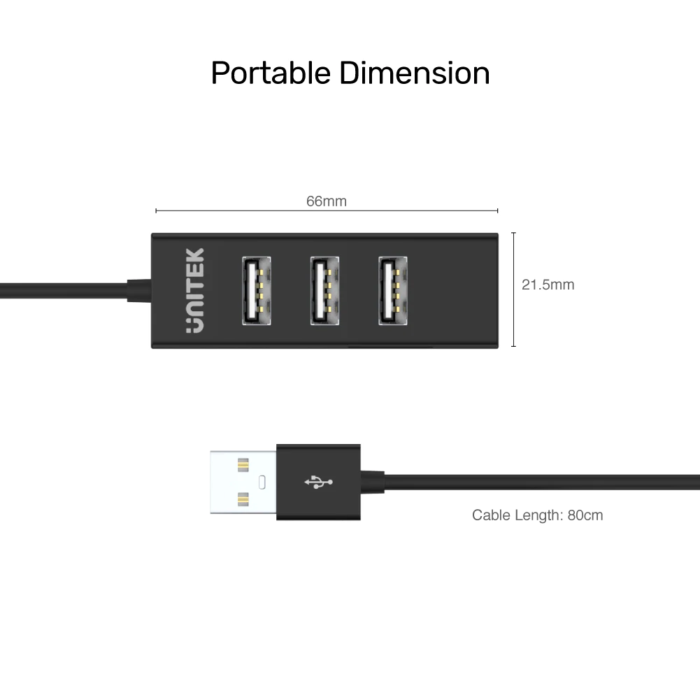 UNITEK Y-2140 4-Port USB 2.0 Hub in Black Color