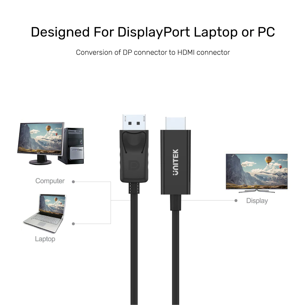 UNITEK Y-5118CA 1.8m 1080P DP Male to HDMI Male Converter Cable