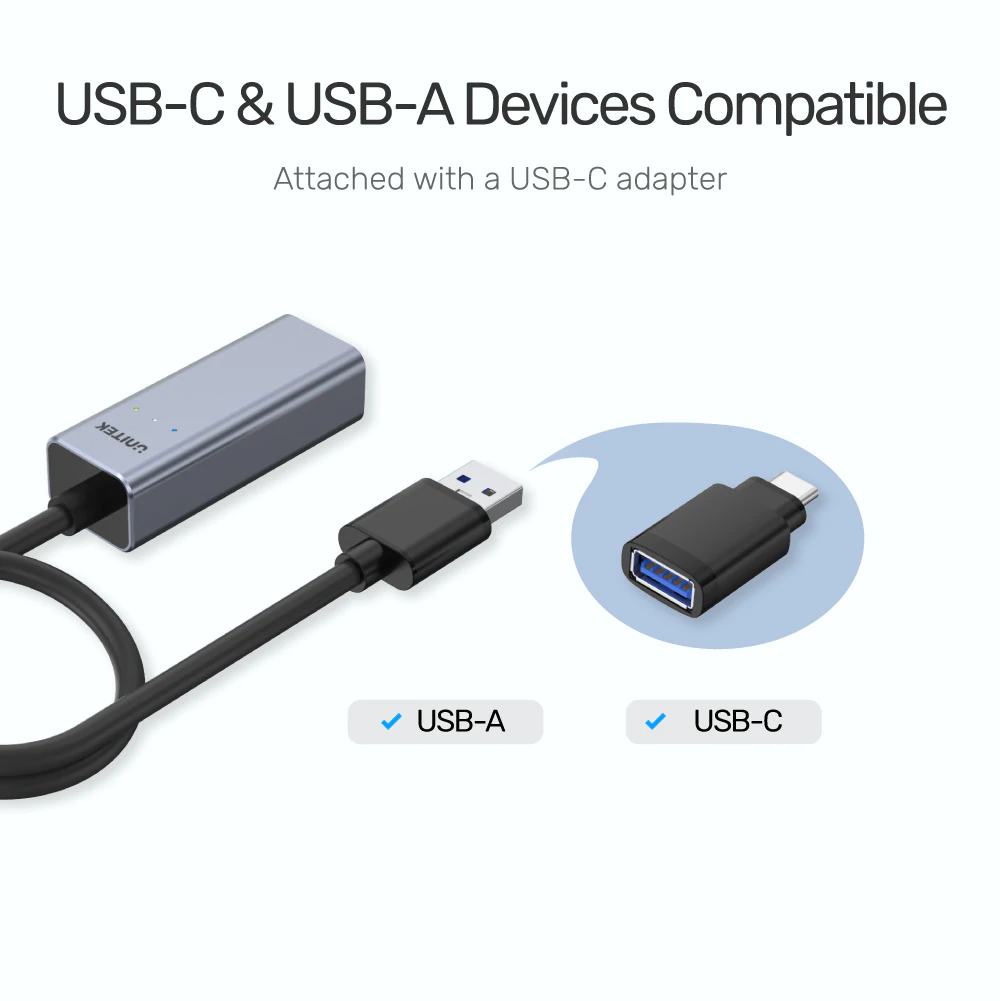 UNITEK Y-3464A USB 3.0 to Gigabit Ethernet Adapter with USB-C Adapter