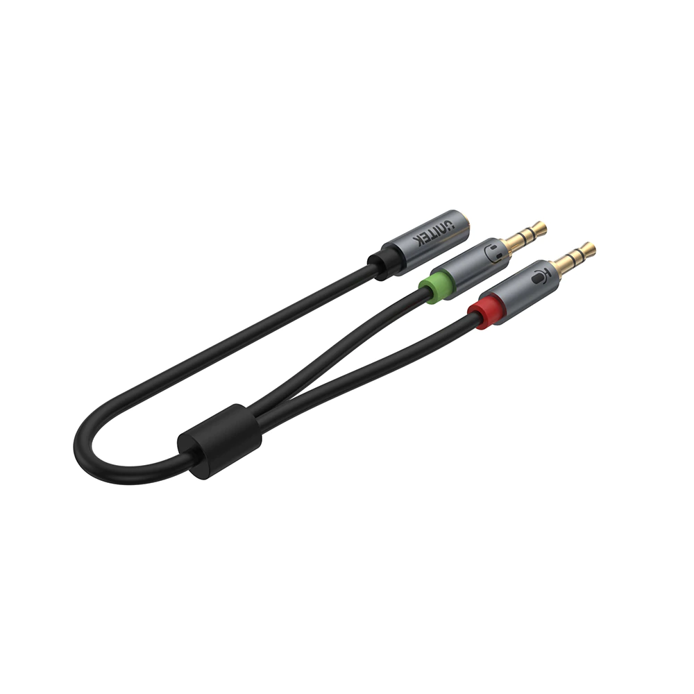 UNITEK Y-C957ABK 0.2m Headset Adapter (Dual 3.5mm Plug to 3.5mm Jack) Stereo Audio Cable