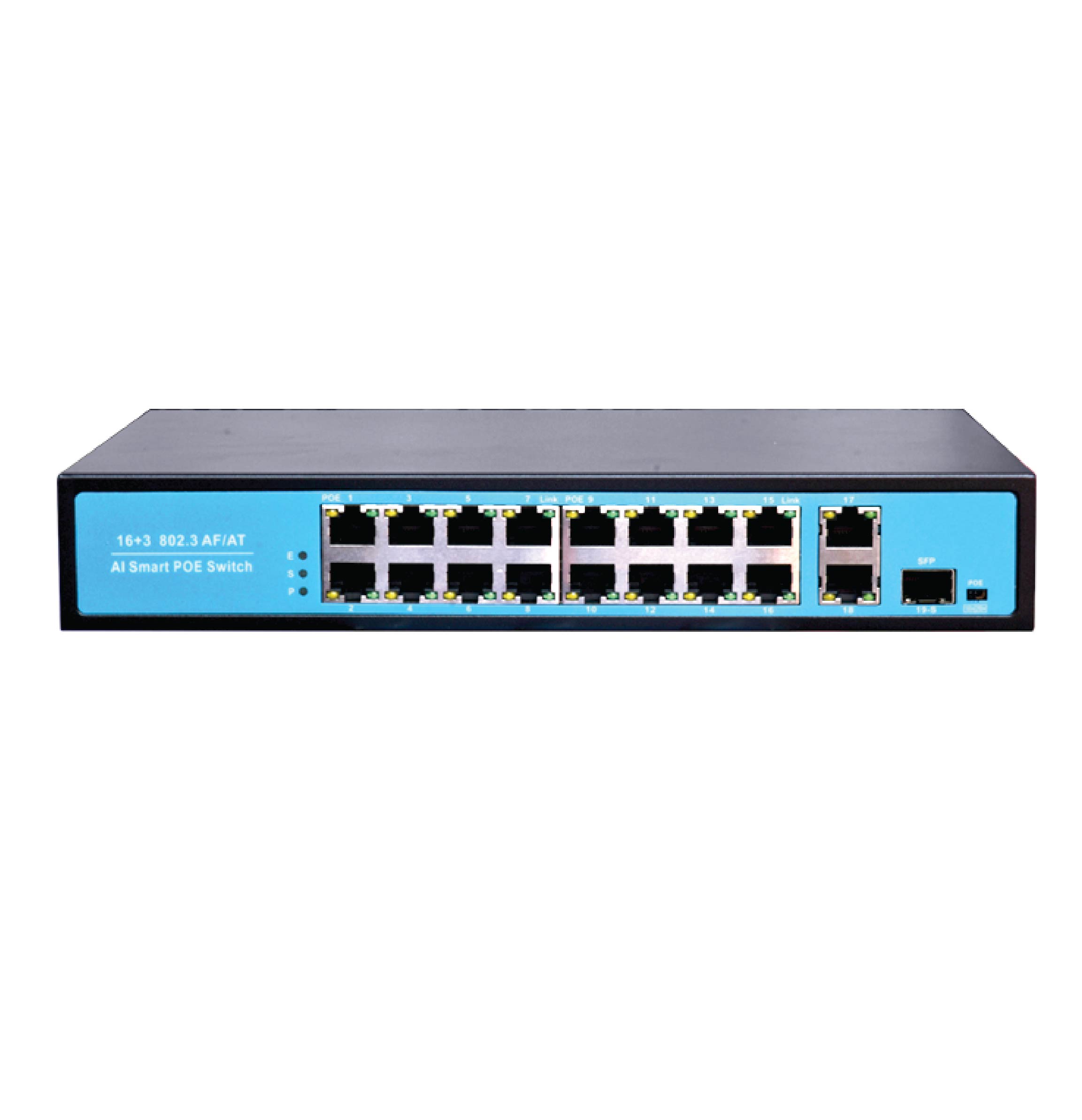 WATASHI WSC058-A 16-Port 10/100Mbps PoE, 2-Port Gigabit & 1-Port SFP Uplink, 300W AI Smart PoE Switch