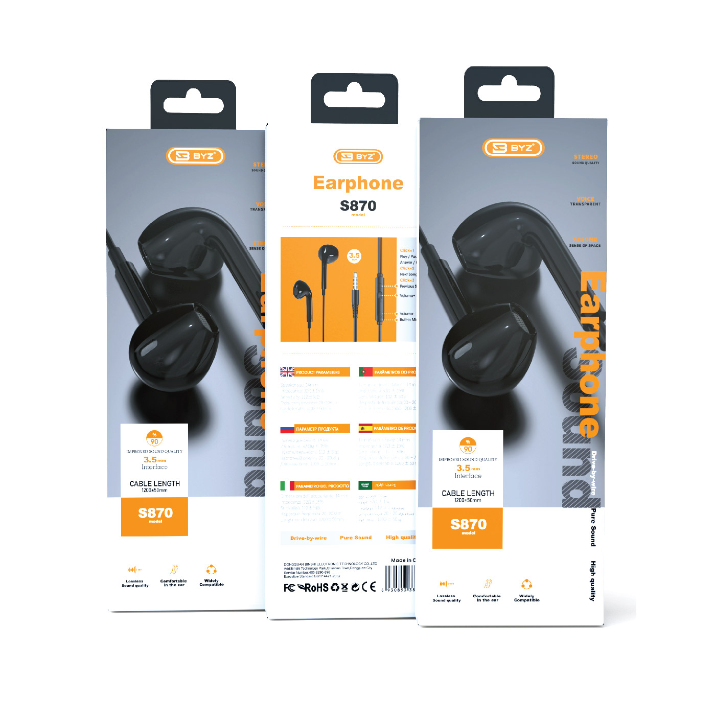 BYZ S870-B 3.5mm Jack Wired Stereo Earphone