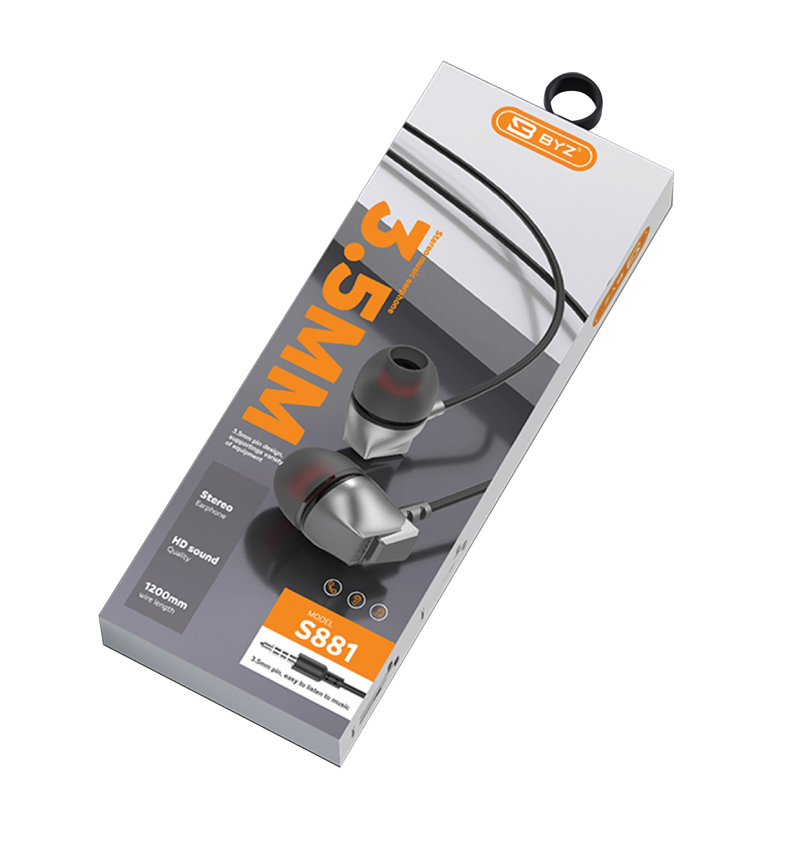 BYZ S881-Grey 3.5mm Jack Wired Stereo Earphone