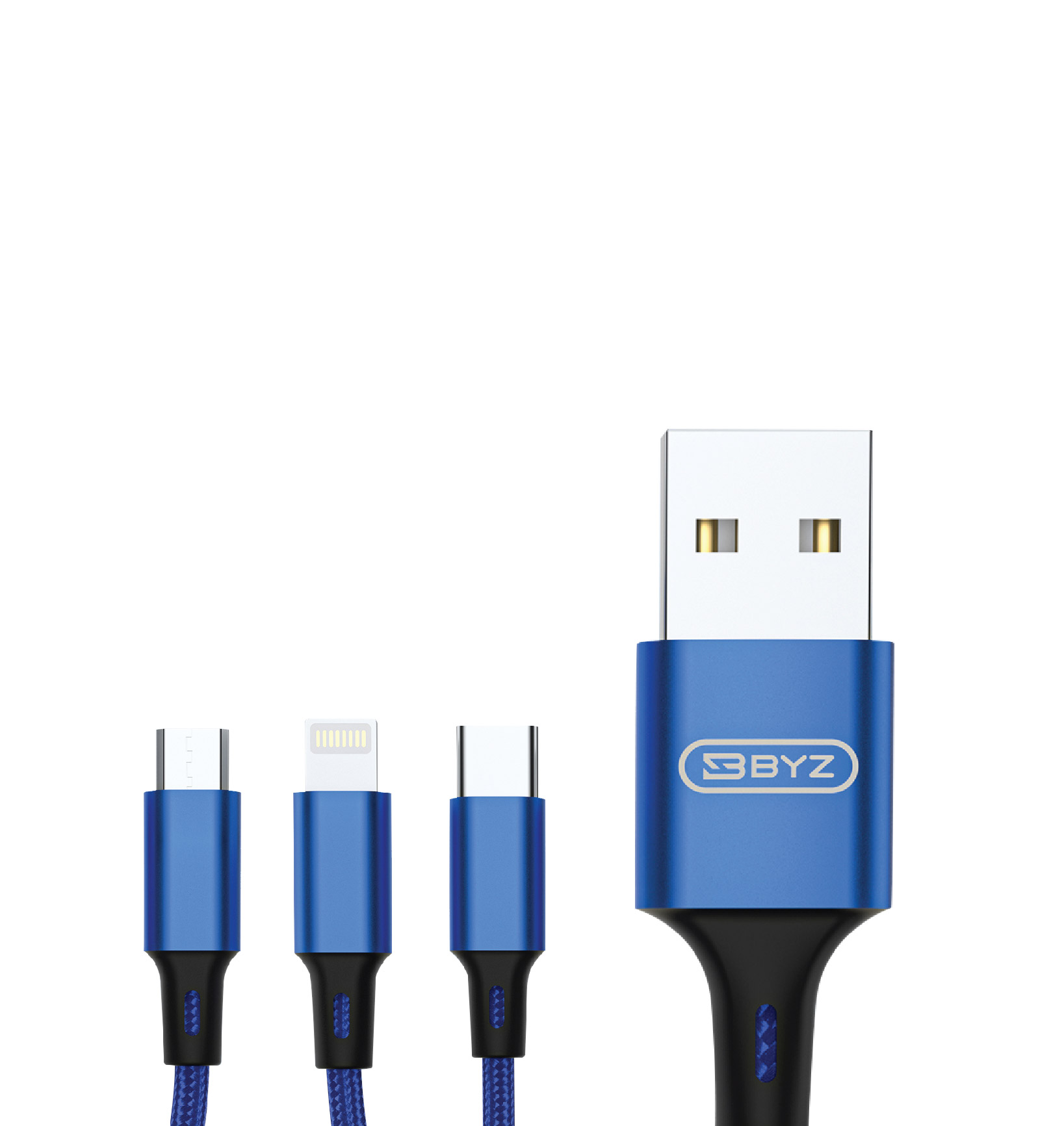 BYZ BL-675-B&BL 3-in-1 1.2m USB Smart Data Fast Charging Cable