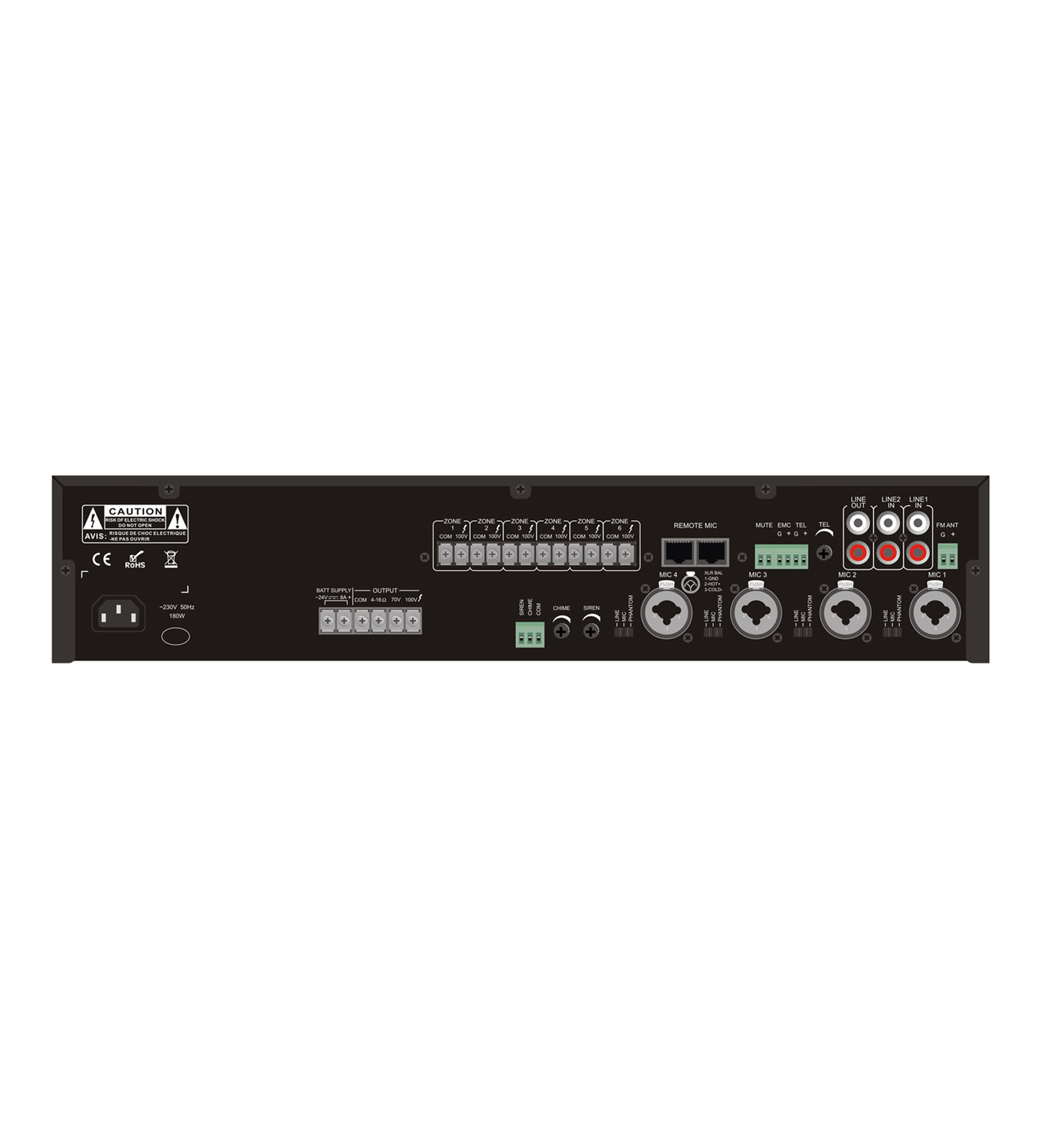 ITC TI-2406S 240W 6-Zones Mixer Amplifier with Mp3