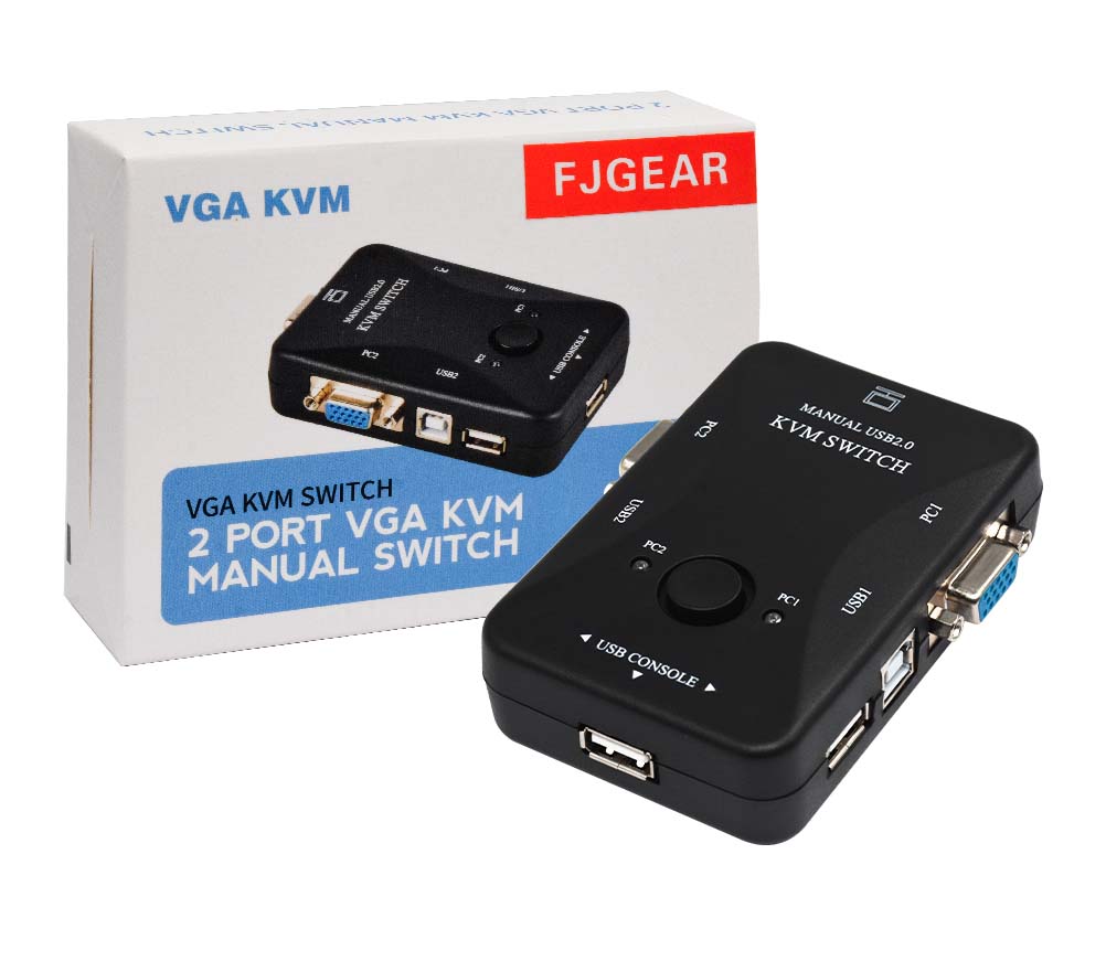 FJGEAR 2UK 2-Port VGA KVM Switch