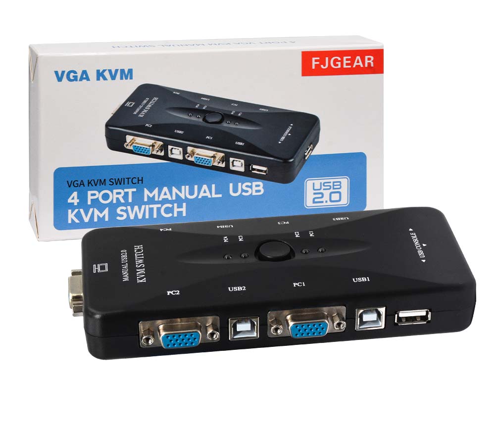 FJGEAR 4UK 4-Port VGA KVM Switch