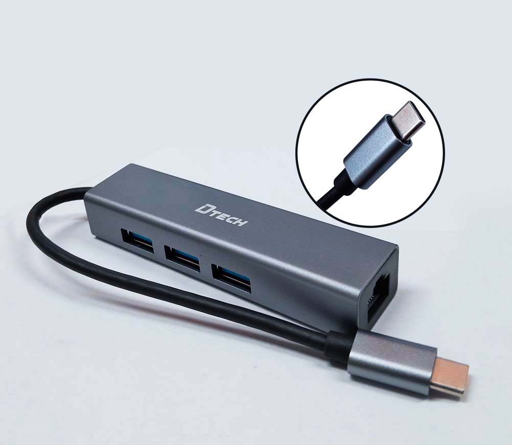 DTECH DT-3325A USB-C to Gigabit Ethenet + 3-Port USB 3.0 Hub