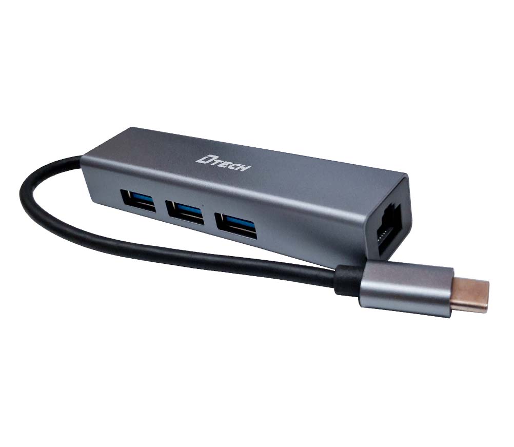 DTECH DT-3325A USB-C to Gigabit Ethenet + 3-Port USB 3.0 Hub