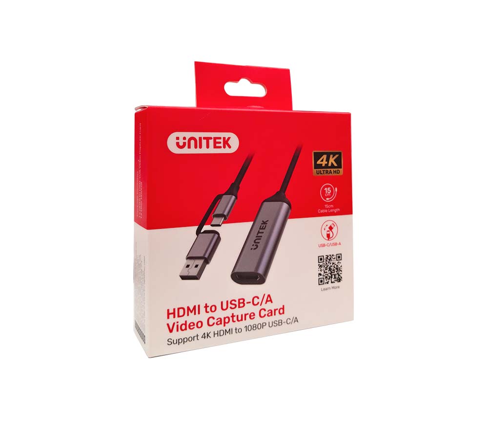 UNITEK V1167A 4K@30Hz HDMI Female to USB-C/A Video Capture Card