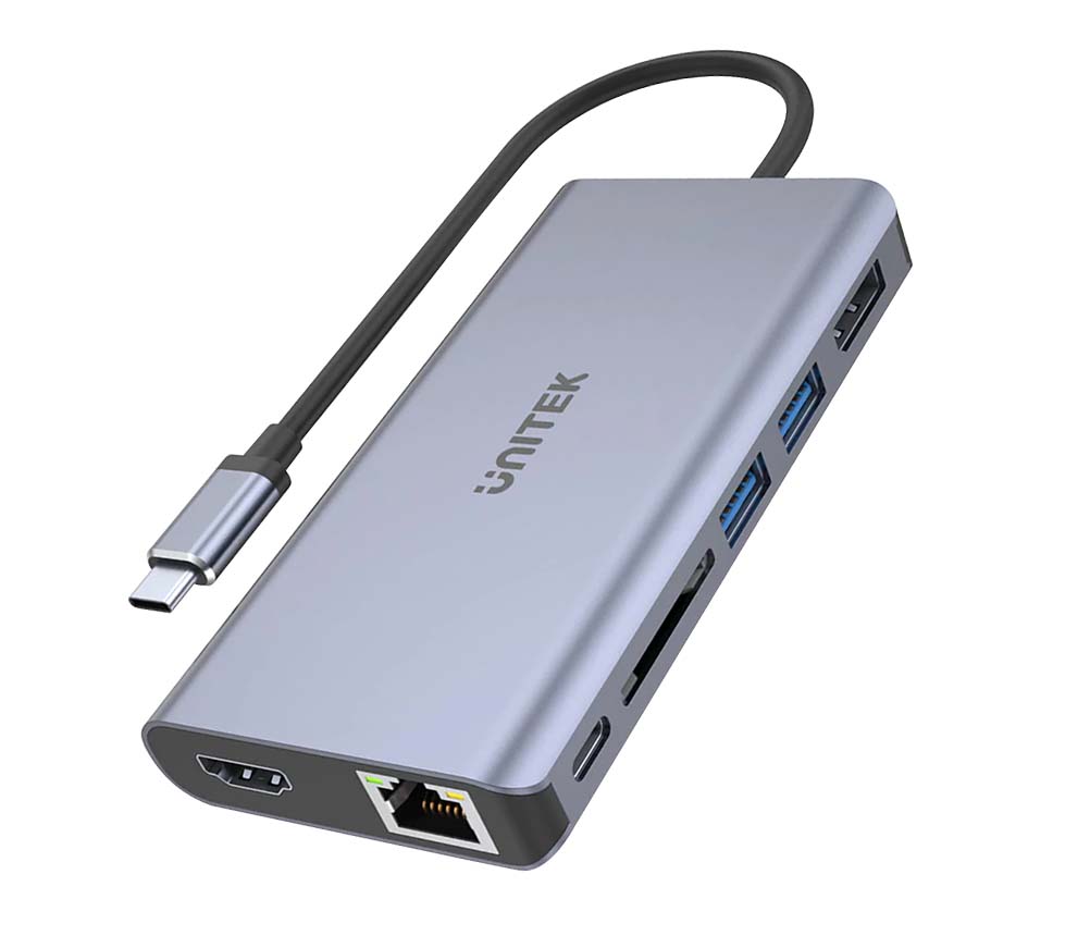 UNITEK D1056A uHUB S7+ 7-in-1 USB-C Ethernet Hub with MST Dual Monitor, Card Reader & 100W PD