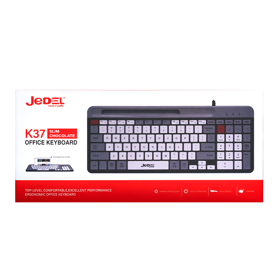 JEDEL-K37 Office Keyboard with Mobile Phone Holder 